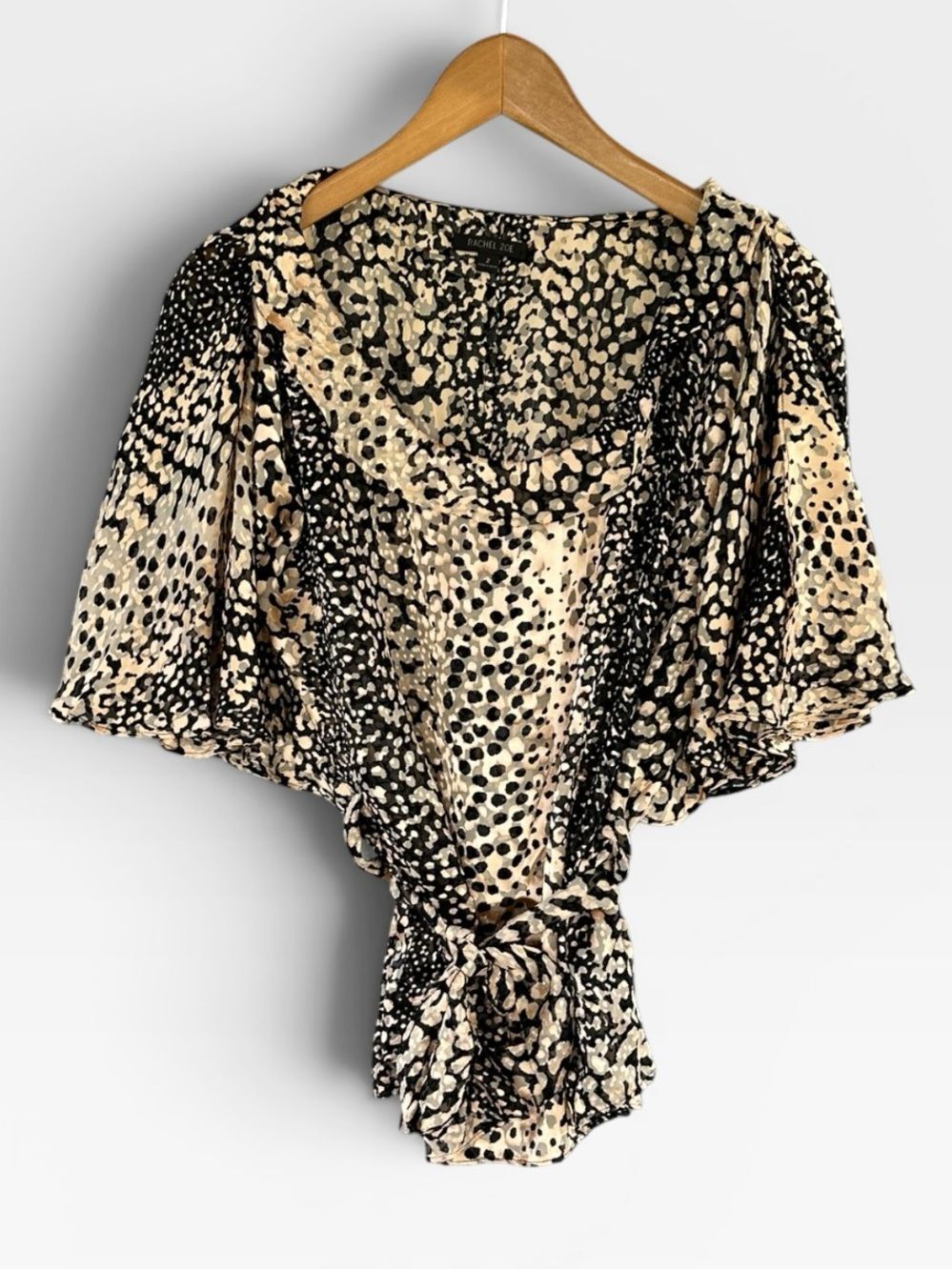 Rachel Zoe Black and Cream Printed Wrap Blouse